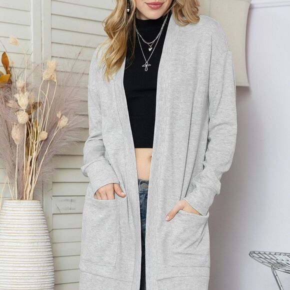 Cable Knit Long Sleeve Cardigan with Pockets - Picture 10 of 16